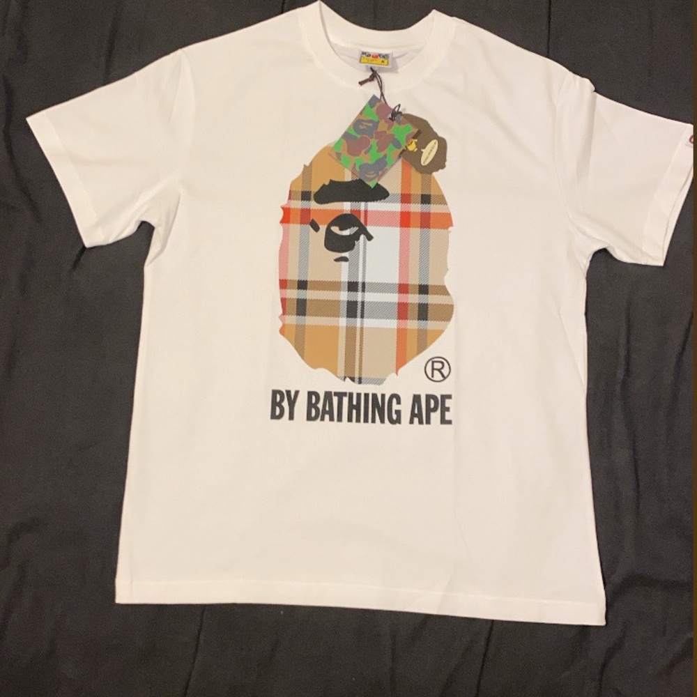 Bape White Graphic Tee with Multicolor Design